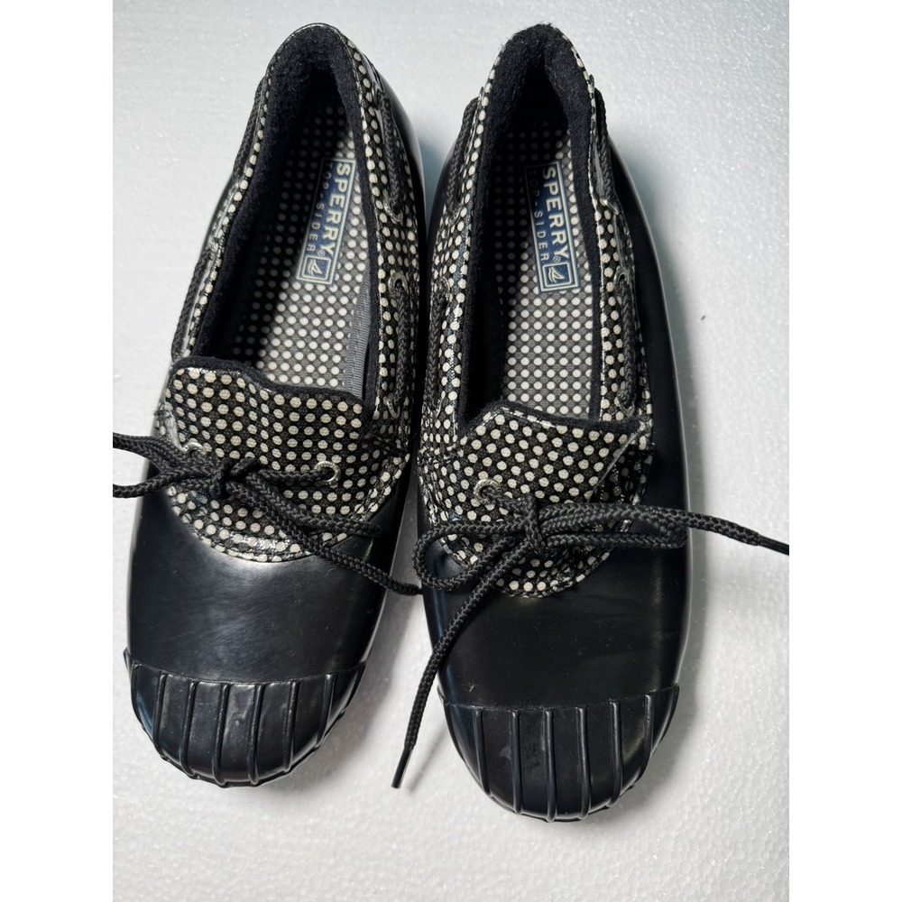 SPERRY Women 8 Top-Sider BLACK w/white dots RUBBER DUCKLING Waterproof SHOES‎